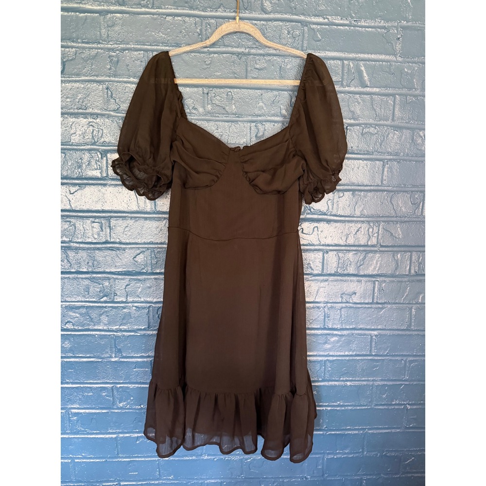 Gianni Bini Black Chiffon Puff Sleeve Smocked‎ Back Mini Dress Large